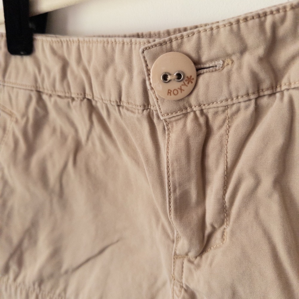 Y2K Low Rise Micro Short Roxy Tan Womens S Khaki Surf Skate 2.5” Inseam Beach - Picture 2 of 9